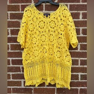 Butter Yellow Crochet Top size Large 100% Cotton Roaman’s Brand Coastal